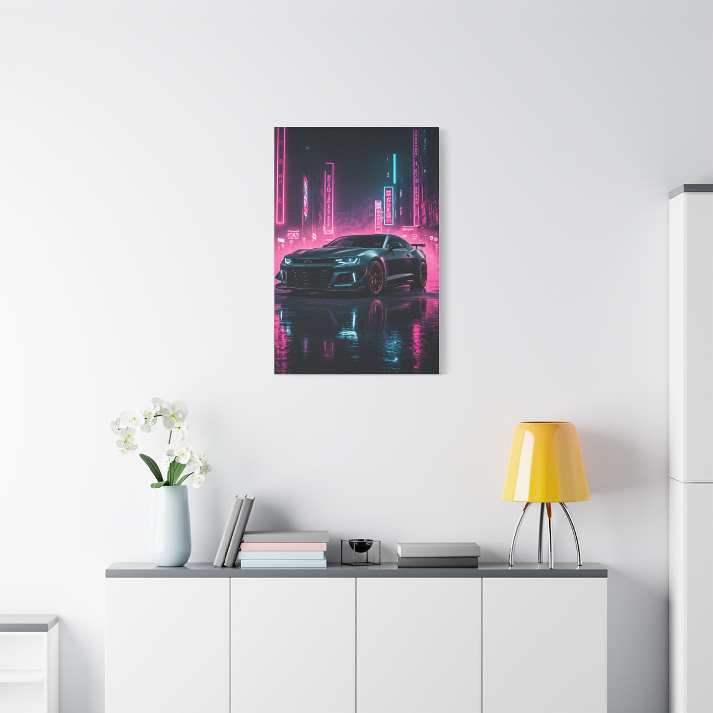 Chevrolet Camaro ZL1 1LE Neon City Background Wall Art & Canvas Prints