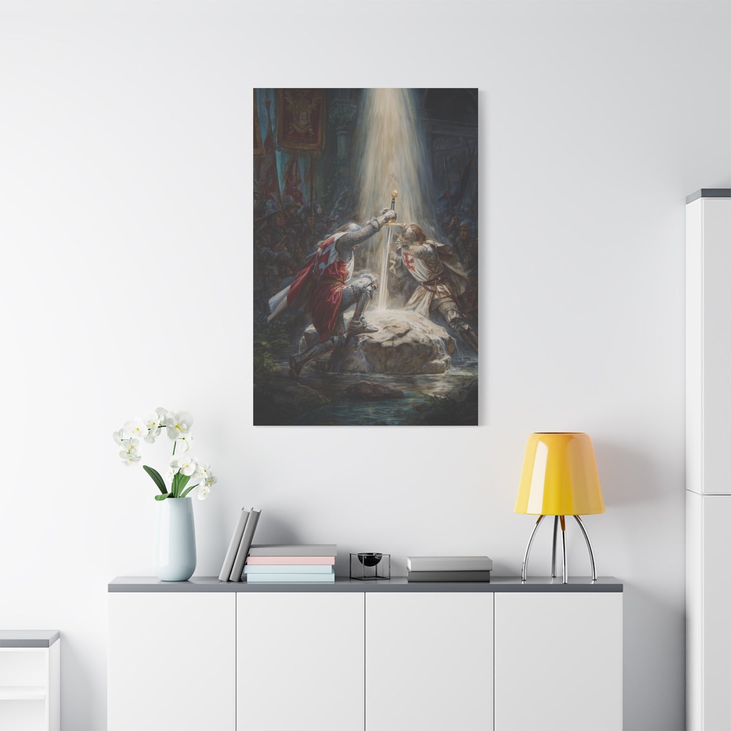 Knights Witness the Miracle of Excalibur Wall Art & Canvas Print