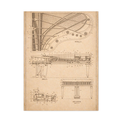 Grand Piano Blueprint Study Wall Art & Canvas Print