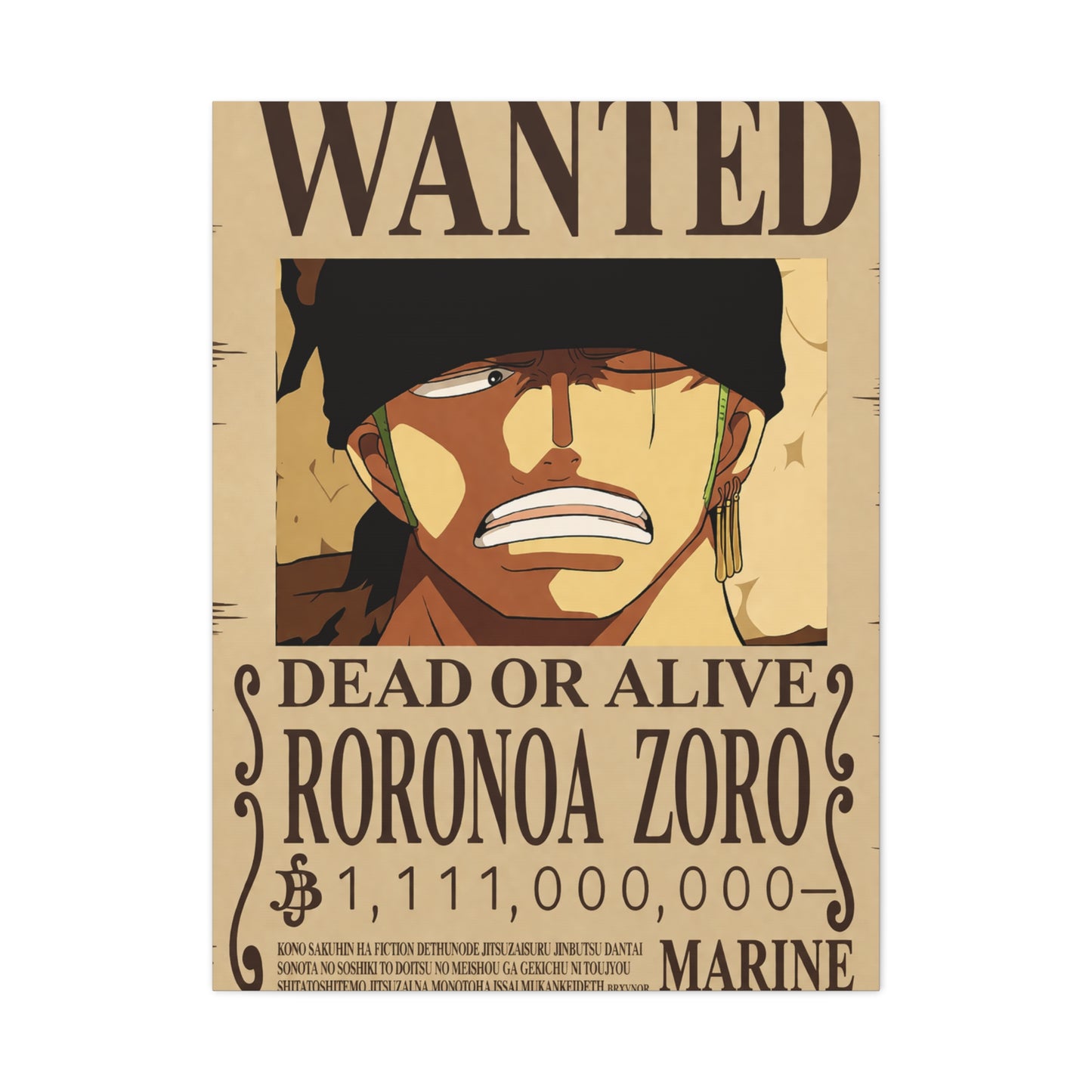 One Piece Roronoa Zoro Wanted Poster Wall Art & Canvas Print