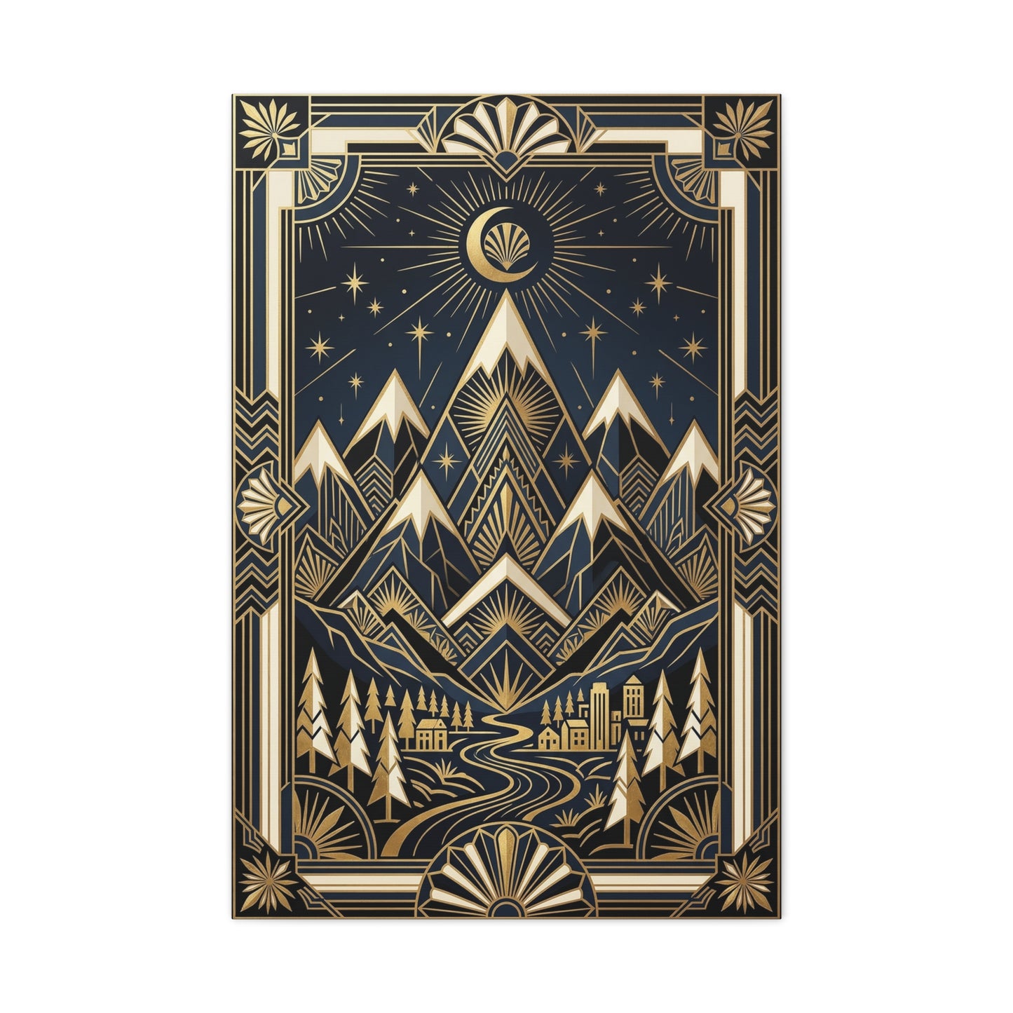 Art Deco Golden Alpine Skyline Wall Art & Canvas Print
