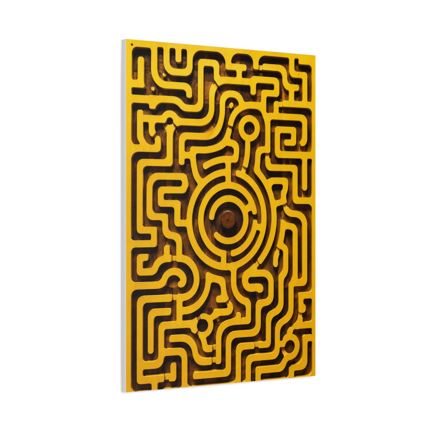 Circular Labyrinth Yellow Relief Design Wall Art & Canvas Print