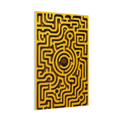 Circular Labyrinth Yellow Relief Design Wall Art & Canvas Print