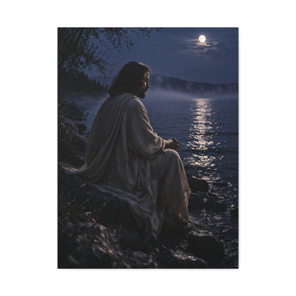 Jesus by the Water Moonlight Reflection Wall Art & Canvas Print