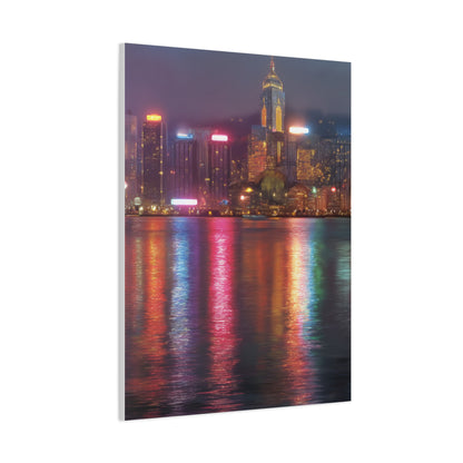 Hong Kong Skyline Rainy Neon Reflections Wall Art & Canvas Print