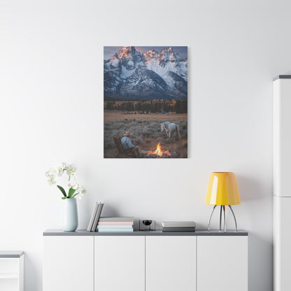 Lone Cowboy Walking Through Frontier Town Wall Art & Canvas Print