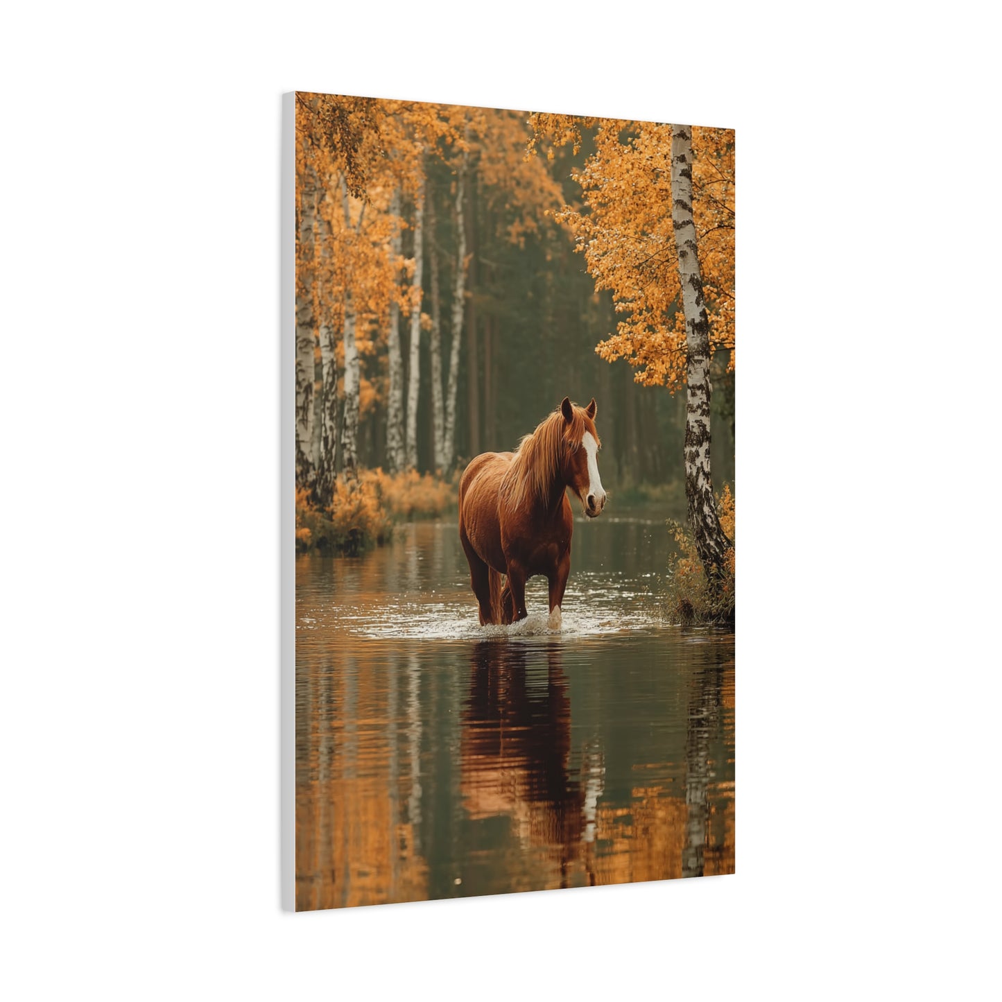 Autumn River Horse Reflection Wall Art & Canvas Print