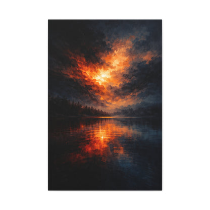 Dramatic Orange Sky Reflection Landscape Wall Art & Canvas Print