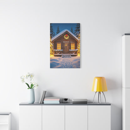 Cozy Snowy Christmas Cabin Among Pine Trees Wall Art & Canvas Print