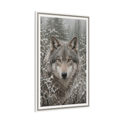 Snow Forest Gray Wolf Framed Portrait Wall Art & Canvas Print