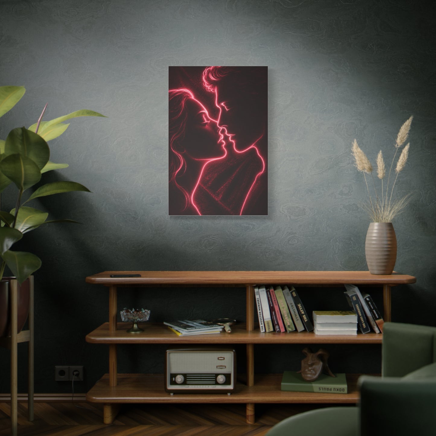 Neon Velvet Kiss Silhouette Wall Art & Canvas Print