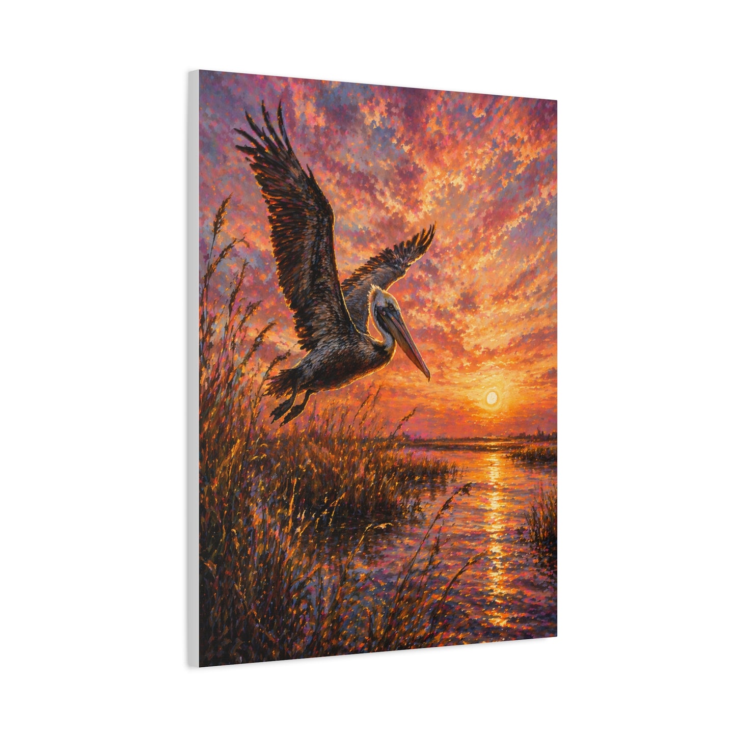 Pelican Marsh Sunset Scene Wall Art & Canvas Print