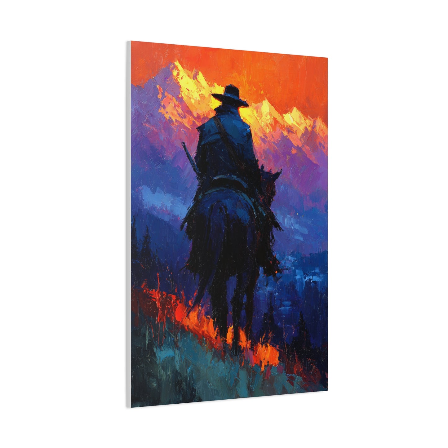 Sunset Ridge Cowboy Painting Wall Art & Canvas Print
