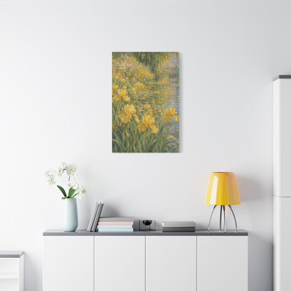 Impressionist Yellow Iris Garden Waterside Scene Wall Art & Canvas Print