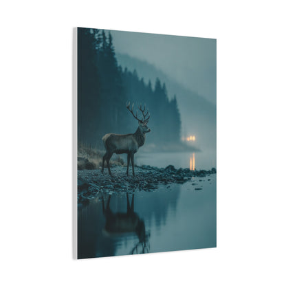 Blue Hour Lakeside Stag Reflection Wall Art & Canvas Print