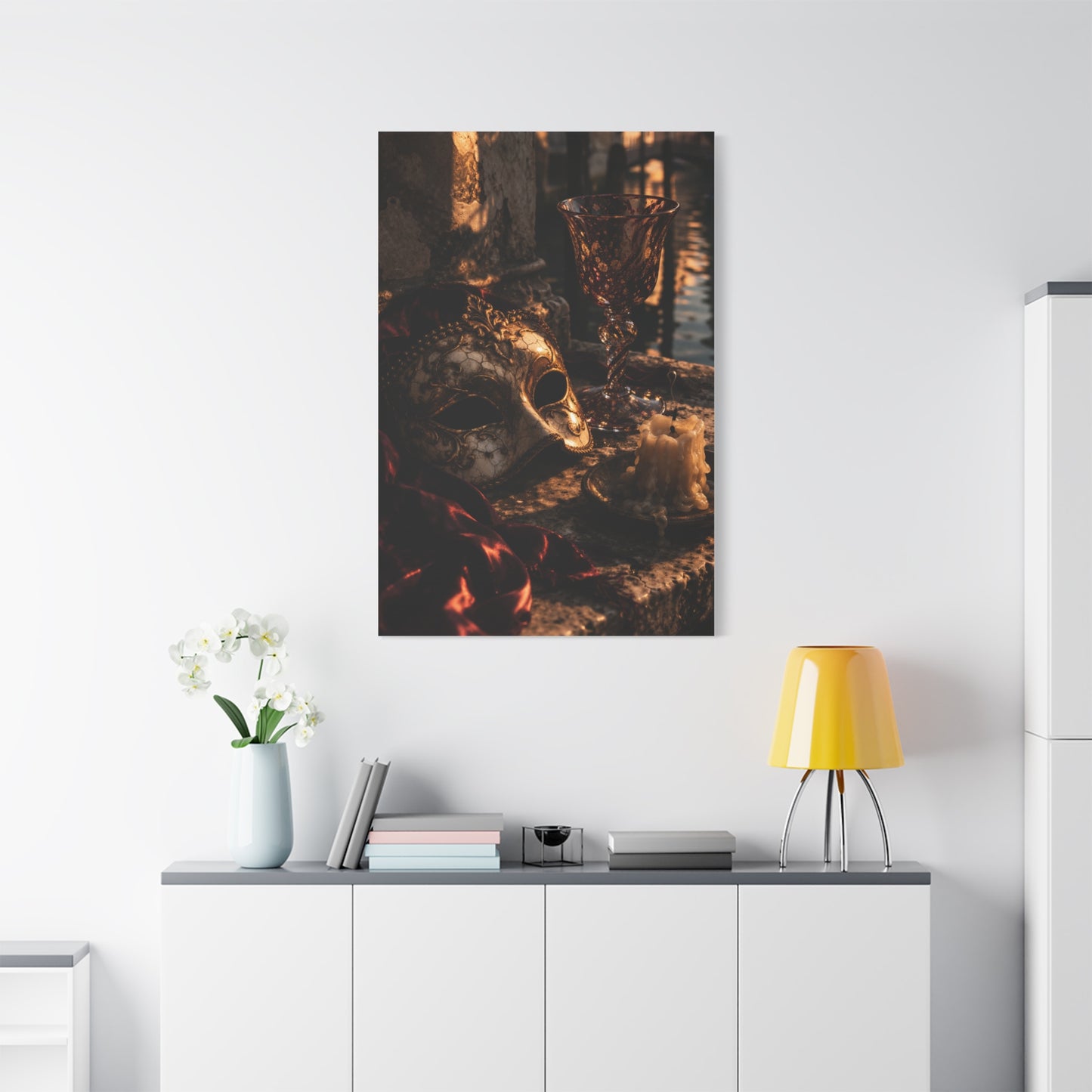 Venetian Mask Candlelight Still Life Wall Art & Canvas Print