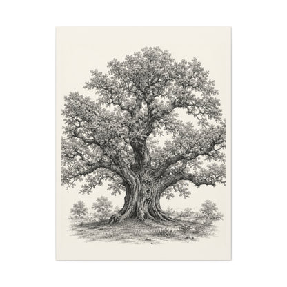 Detailed Engraved Oak Study Trees Wall Art & Canvas Print