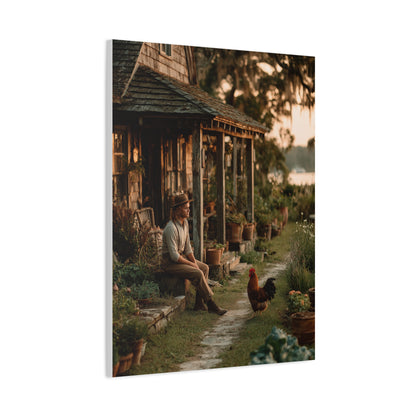 Farmhouse Porch Rooster Scene Wall Art & Canvas Print