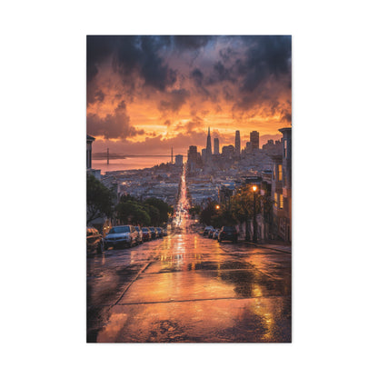 San Francisco Rainy Sunset Cityscape Wall Art & Canvas Print