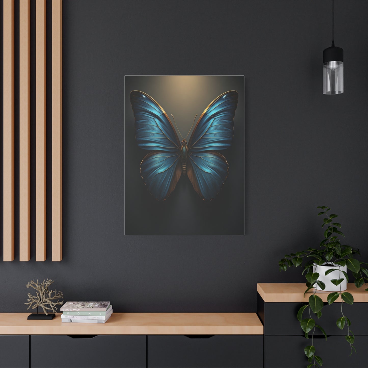 Midnight Blue Butterfly Symmetry Portrait Wall Art & Canvas Prints