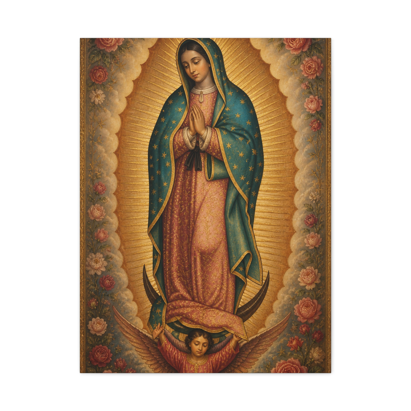 Our Lady of Guadalupe Floral Sacred Icon Wall Art & Canvas Print