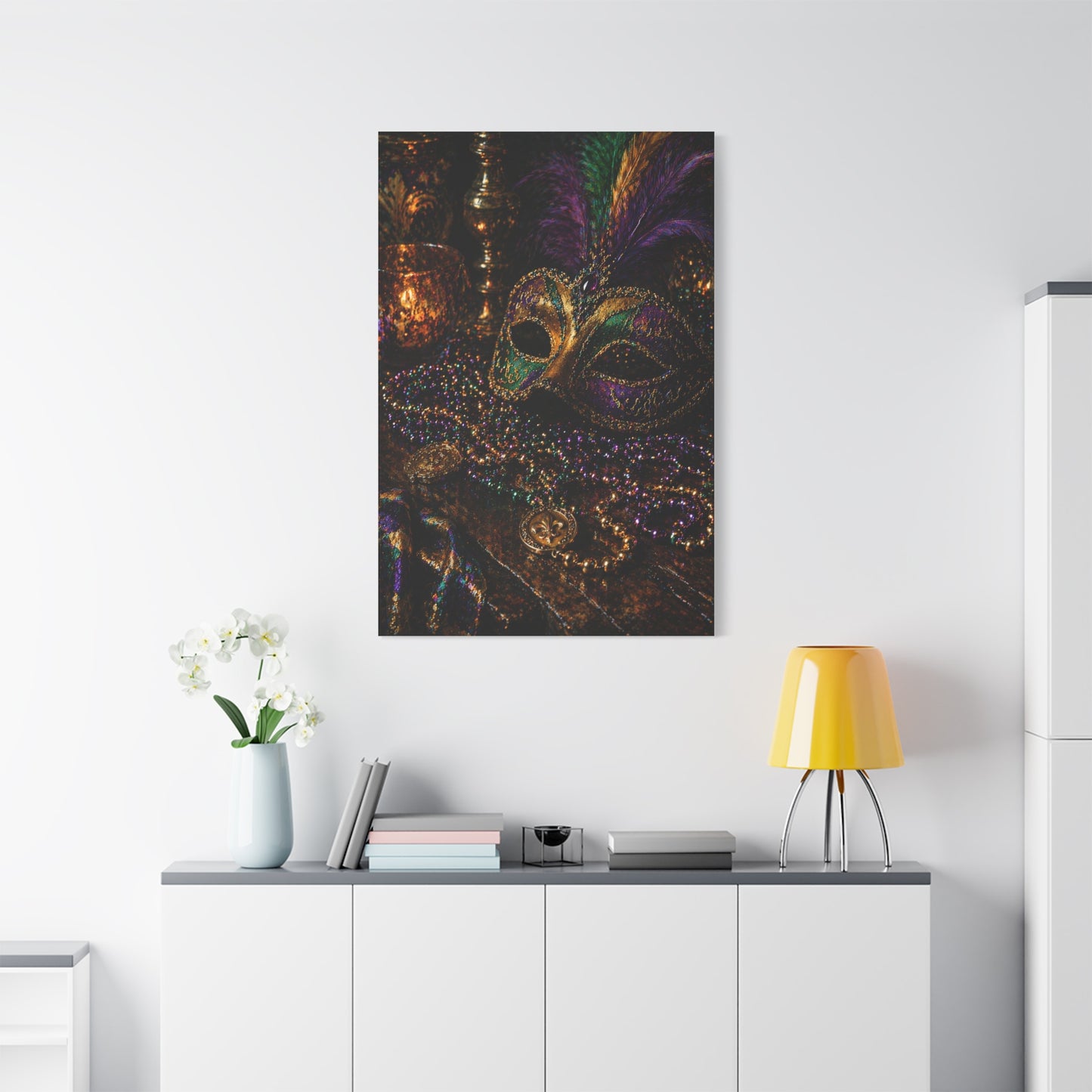 Mardi Gras Mask & Beads Still Life Wall Art & Canvas Print