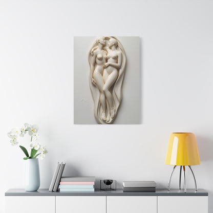 Sculptural Dual Figure Relief Wall Art & Canvas Print