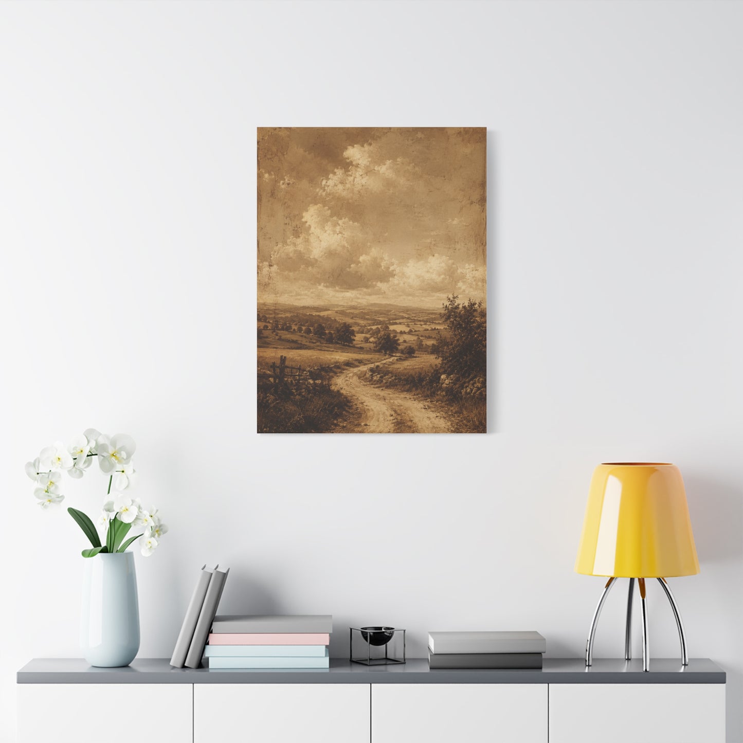 Sepia Countryside Path Panorama Wall Art & Canvas Print