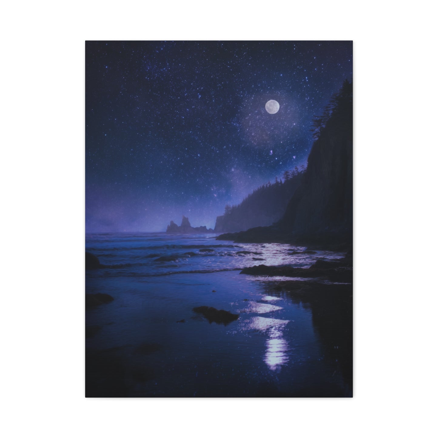 Moonlit Starry Coastline Wall Art & Canvas Print