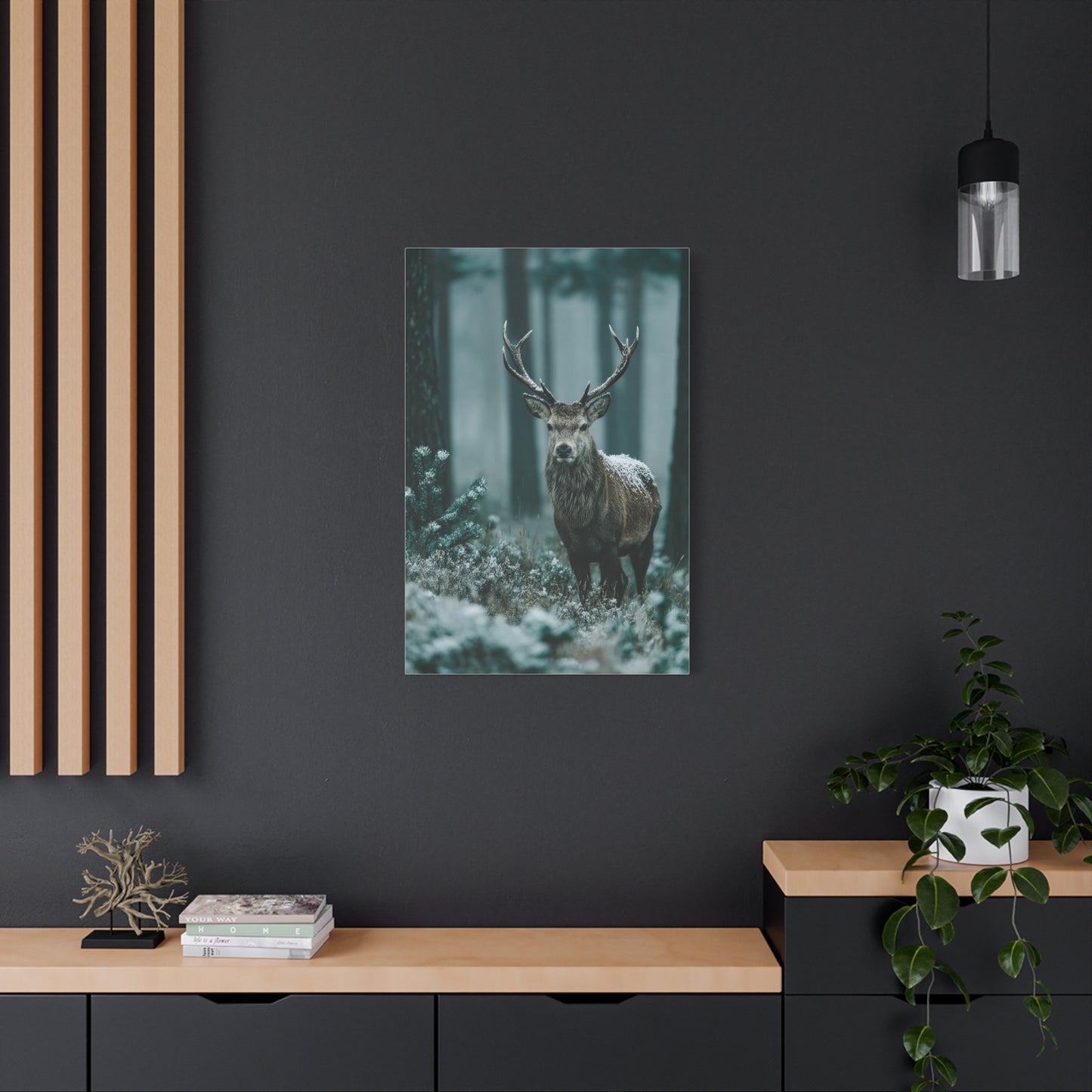 Winter Pine Stag Portrait Wall Art & Canvas Print
