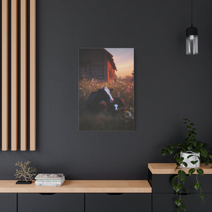 Farmhouse Meadow Cow and Calf Wall Art & Canvas Print