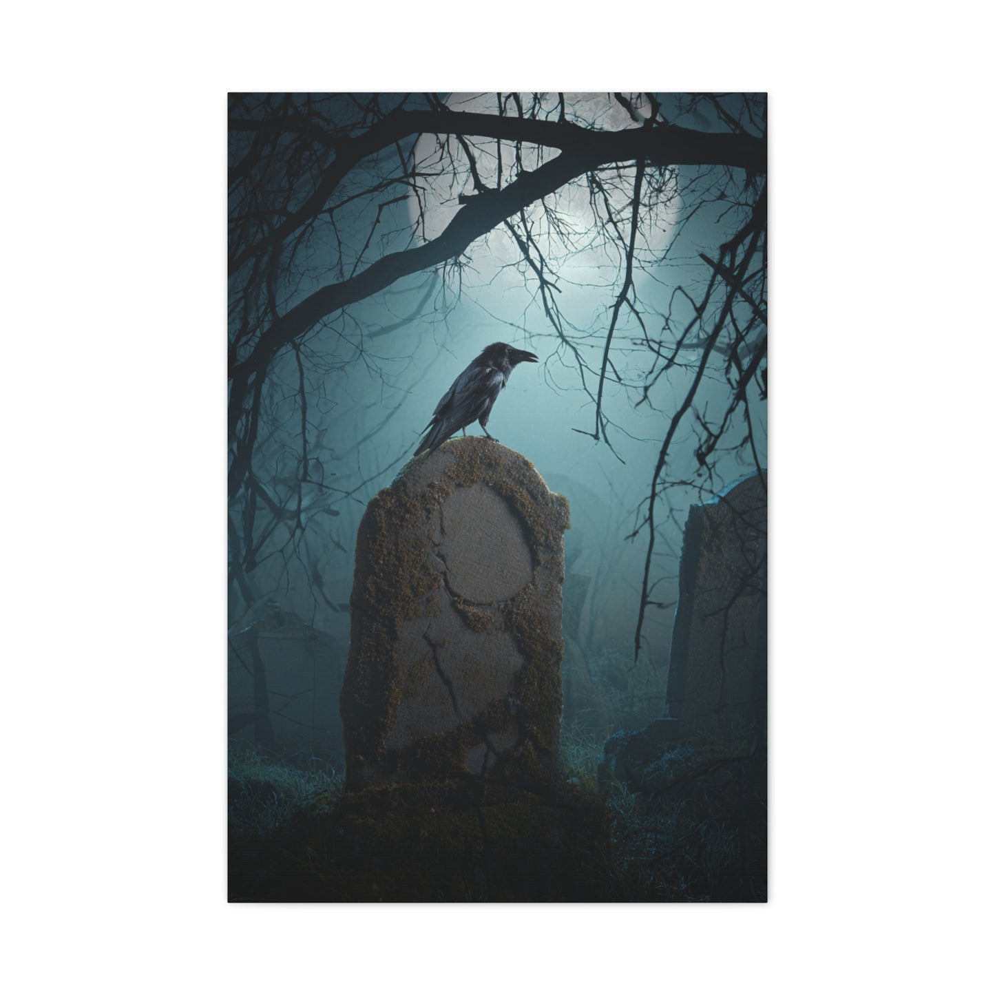 Raven on Ancient Gravestone Wall Art & Canvas Print
