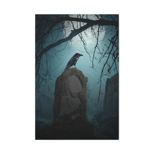 Raven on Ancient Gravestone Wall Art & Canvas Print