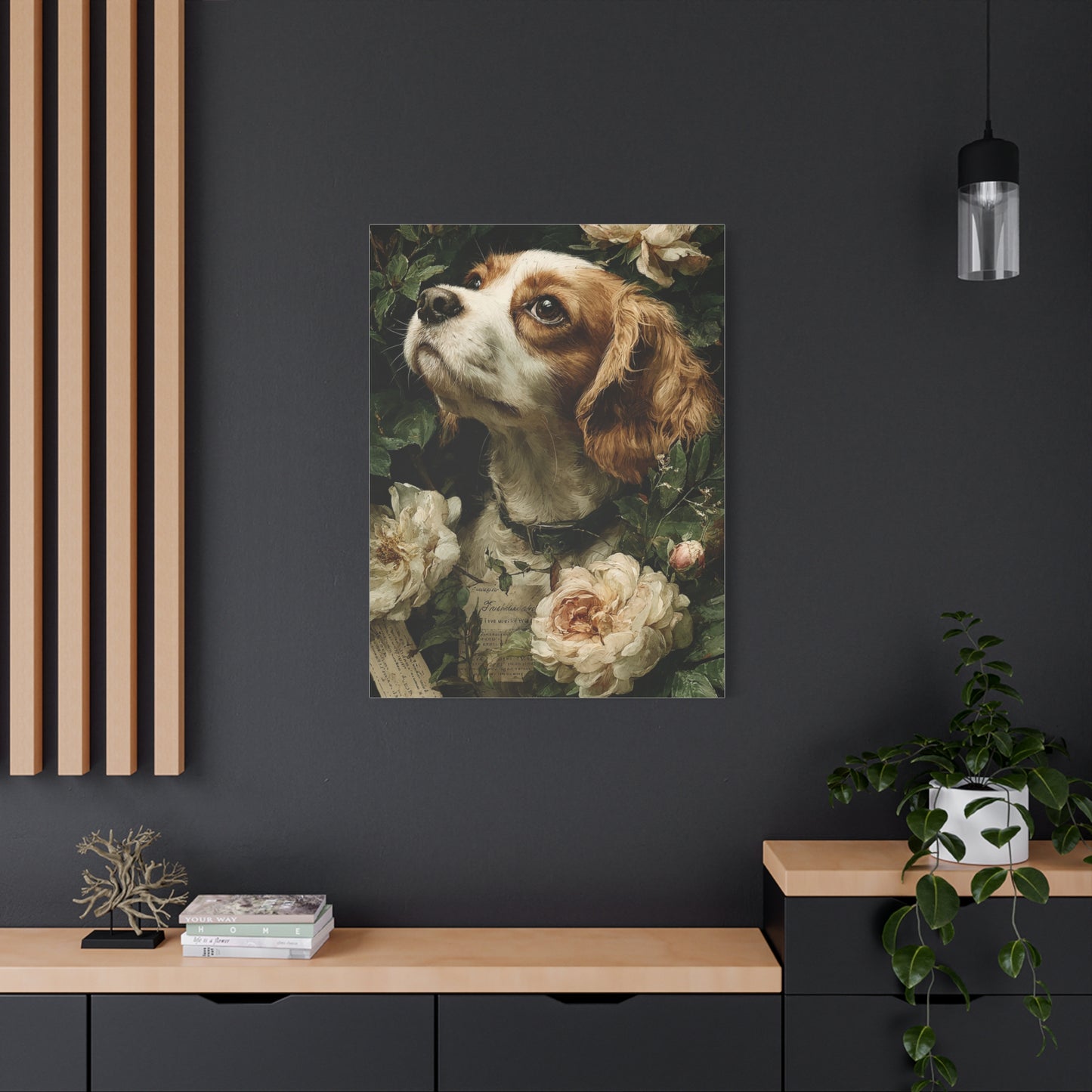 Cavalier King Charles Spaniel Rose Garden Portrait Wall Art & Canvas Print