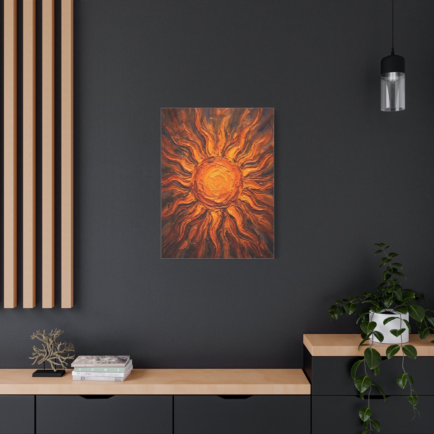 Fiery Impasto Sunburst Painting Wall Art & Canvas Print