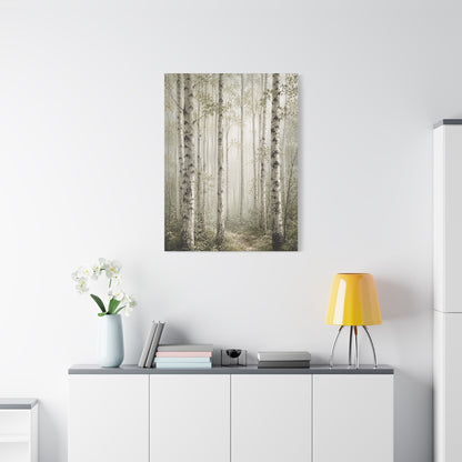 Soft Birch Forest Pathway Trees Wall Art & Canvas Print
