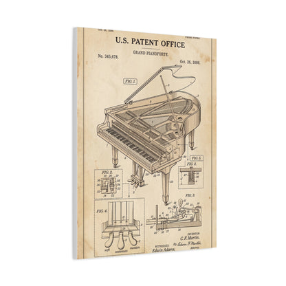 Vintage Grand Piano Patent Illustration Wall Art & Canvas Print