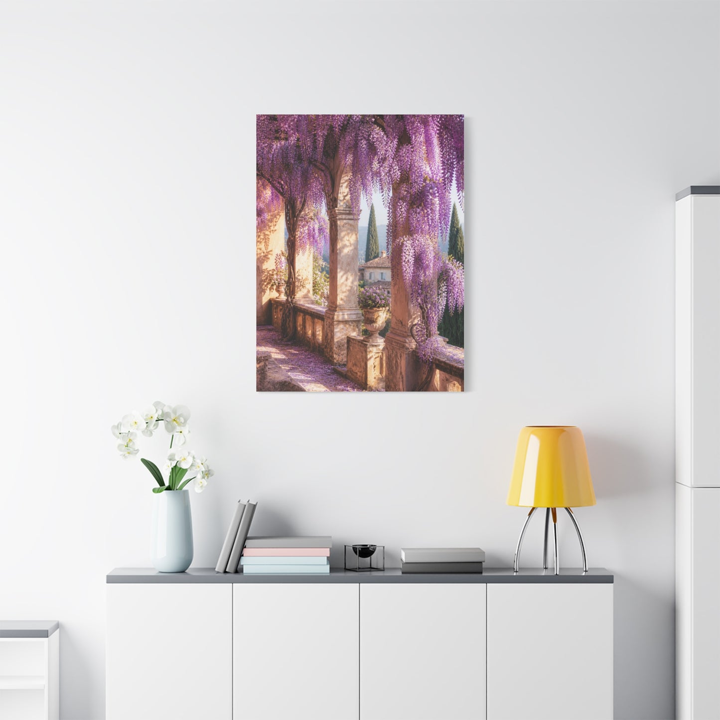 Cascading Wisteria Balcony Scene Wall Art & Canvas Print