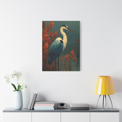 White Heron Marsh Portrait Wall Art & Canvas Print
