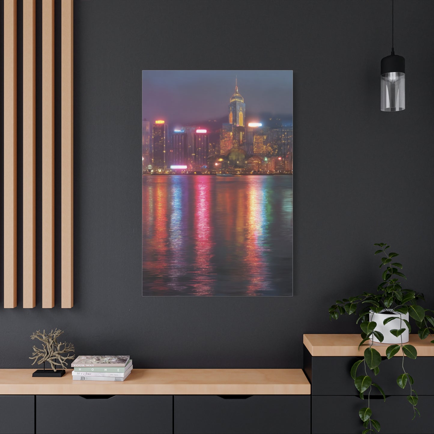 Hong Kong Skyline Rainy Neon Reflections Wall Art & Canvas Print