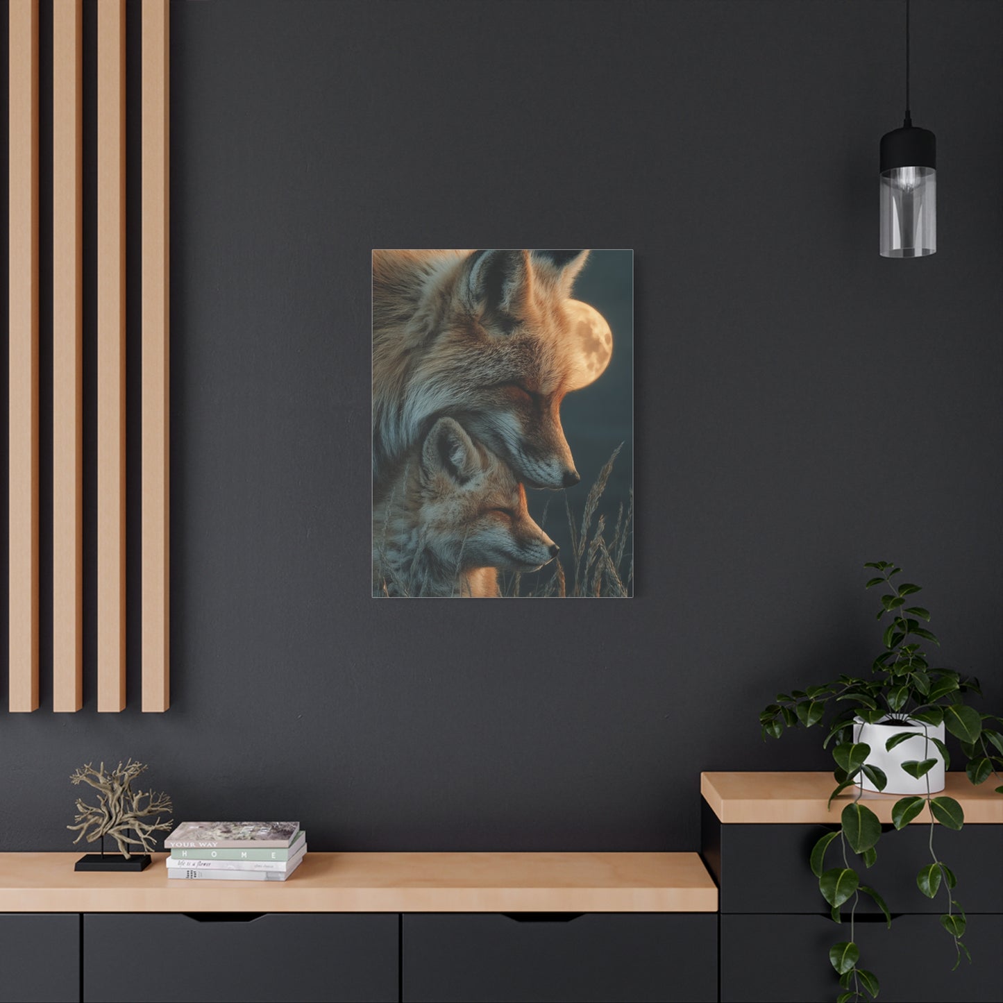 Mother and Cub Moonlit Fox Portrait Wall Art & Canvas Print