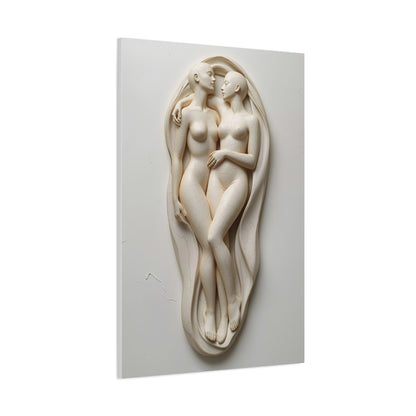 Sculptural Dual Figure Relief Wall Art & Canvas Print