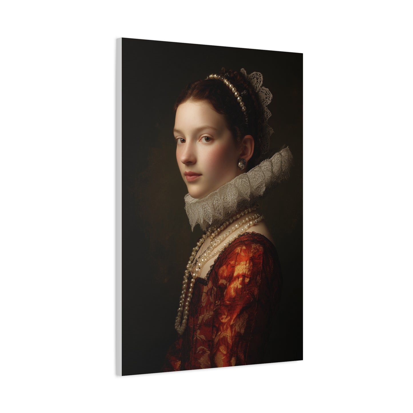 Baroque Noblewoman With Pearls Classical Portrait Wall Art & Canvas Print