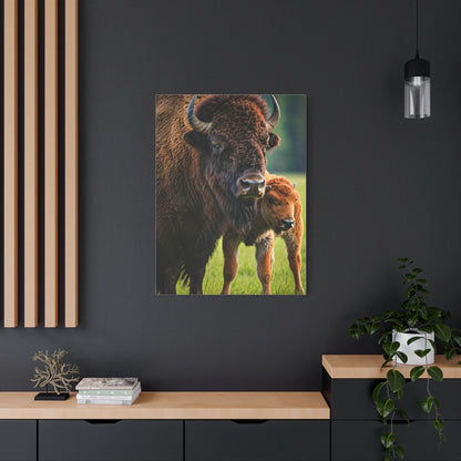 American Bison with Calf in Prairie Light Wall Art & Canvas Print