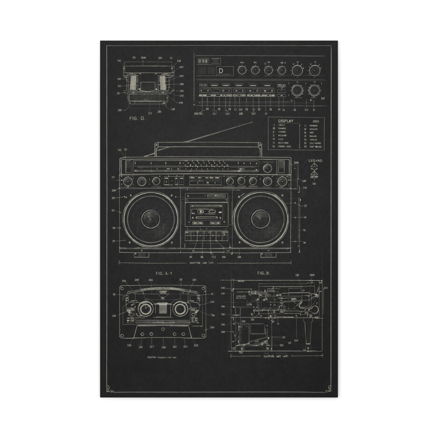 Vintage Boombox Blueprint Illustration Wall Art & Canvas Print