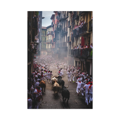 Pamplona Festival Bull Run Wall Art & Canvas Print