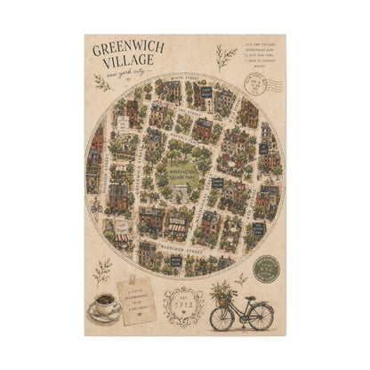 Greenwich Village Illustrated Map Wall Art & Canvas Print