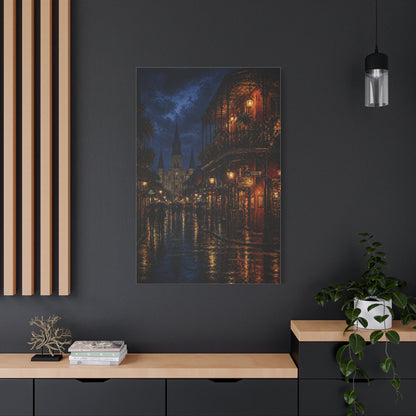 Rainy French Quarter Night Scene Wall Art & Canvas Print