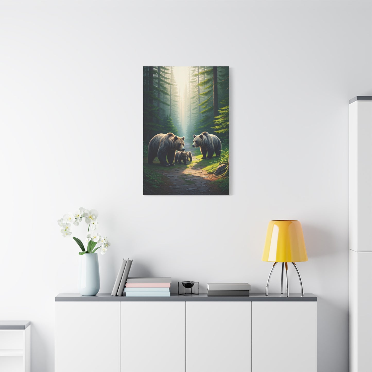 Bear Family Forest Path Scene Wall Art & Canvas Prints