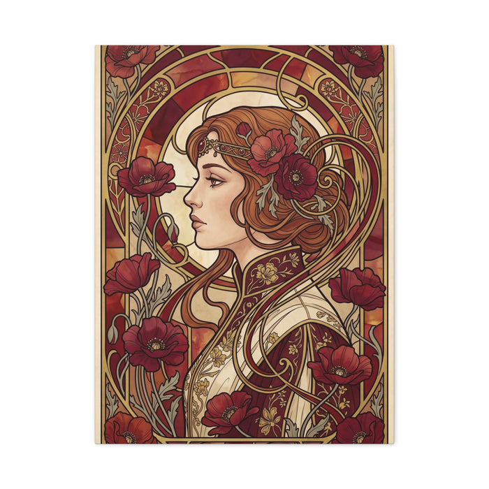 Art Nouveau Red Poppy Muse Portrait Wall Art & Canvas Print